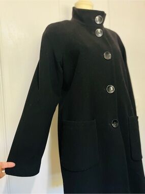 Kristen Blake Virgin Wool & Cashmere Button Up Car Coat • Pea Coat • Black